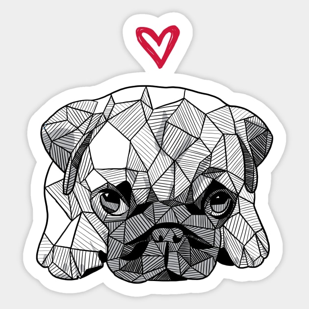Sketchy Geometric Baby Pug Puppy Sticker by polliadesign